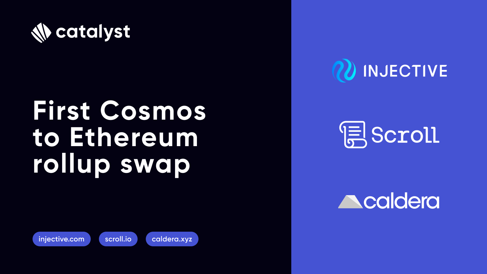 Catalyst Pioneers Cosmos to Ethereum Rollup Swap with Injective, Caldera and Scroll